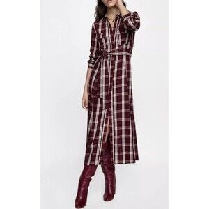 Zara Plaid Maxi Shirtdress Dress Prairiecore Prairie Western Cowgirl Sz Large